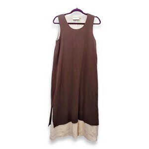 MeoMua neutral color block tan brown cotton linen textured layered maxidress S